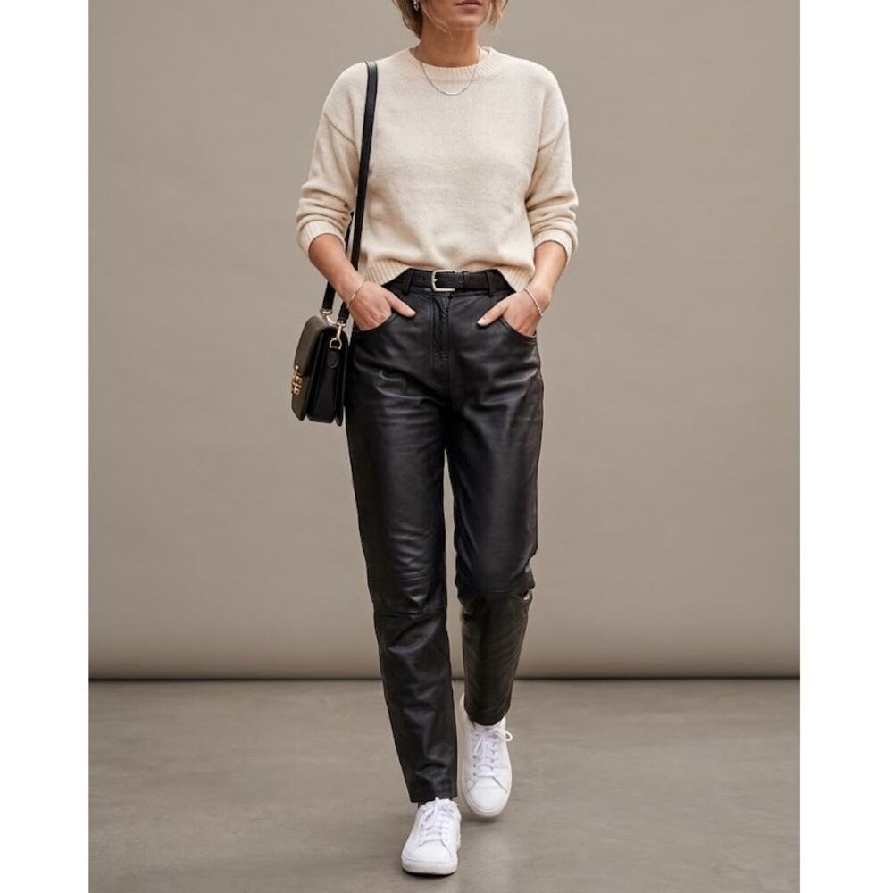Vintage 80s 90s Forenza Black Leather Pants 6 Straight Leg Cigarette Moto Grunge